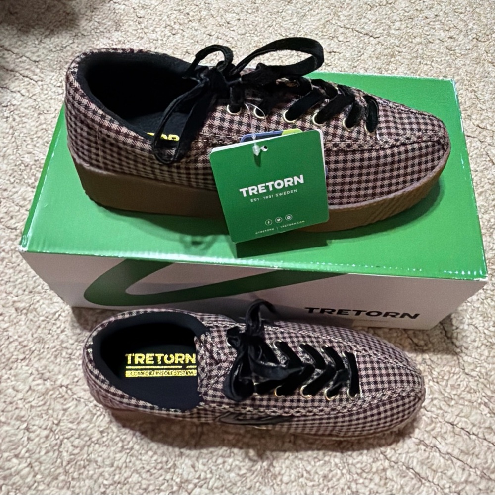 Tretorn Houndstooth Platform Sneakers in Wine - Picture 3 of 5